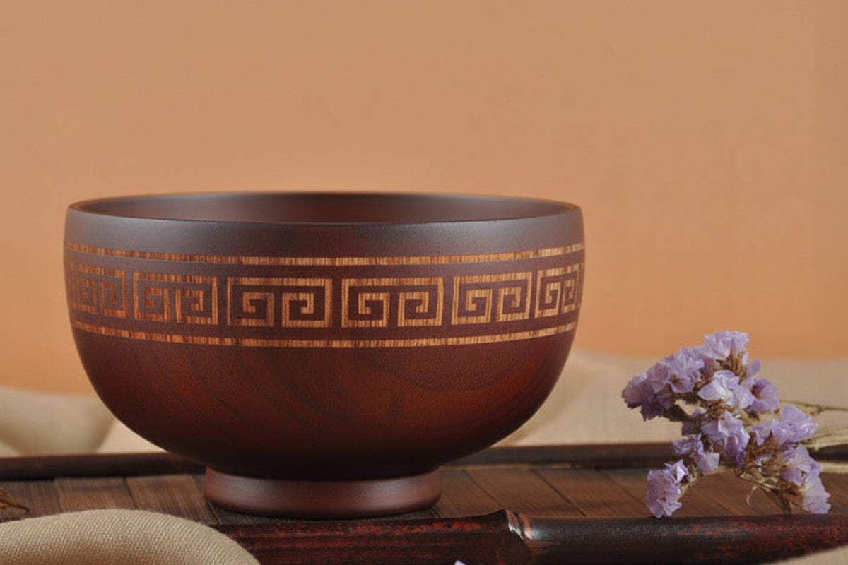 Inner Mongolia jujube wood craft bowl by WoodyKitchenware, authentic Mongolian milk-tea and serving bowl with natural wood grain.
