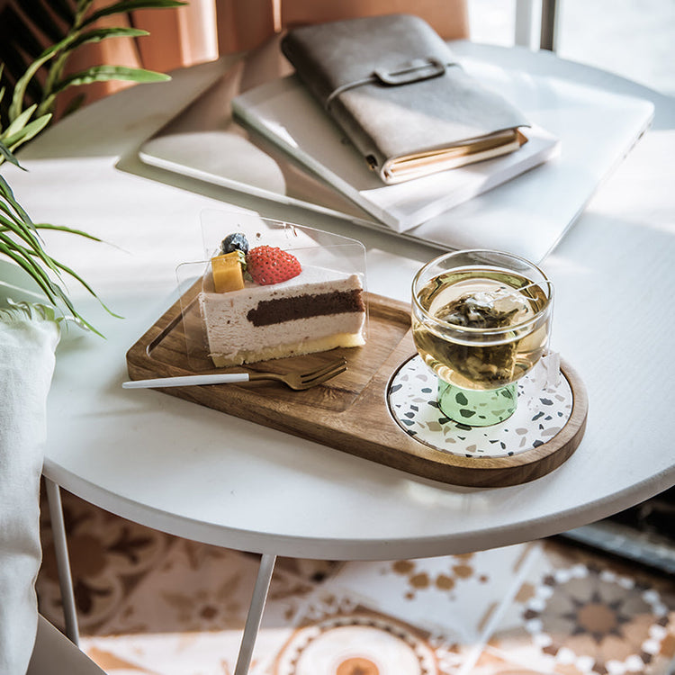 Unlacquered Japanese-style acacia wood tray by WoodyKitchenware, solid wood serving display with natural finish.