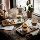 Japanese-style unlaquered acacia wood tray by WoodyKitchenware, showcasing a smooth, natural wooden serving tray with raised edges.