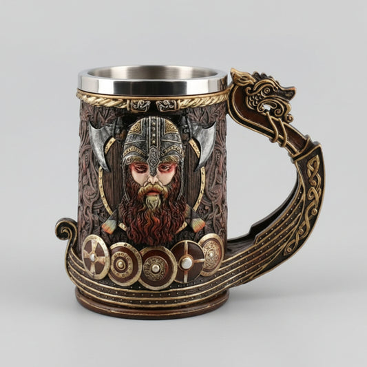 Medieval Viking mug by WoodyKitchenware, Norse lore tankard made of solid wood for traditional drinking and display.