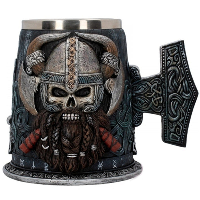Solid wood Viking mug with Norse design, medieval Viking tankard by WoodyKitchenware, perfect for drinking or display.