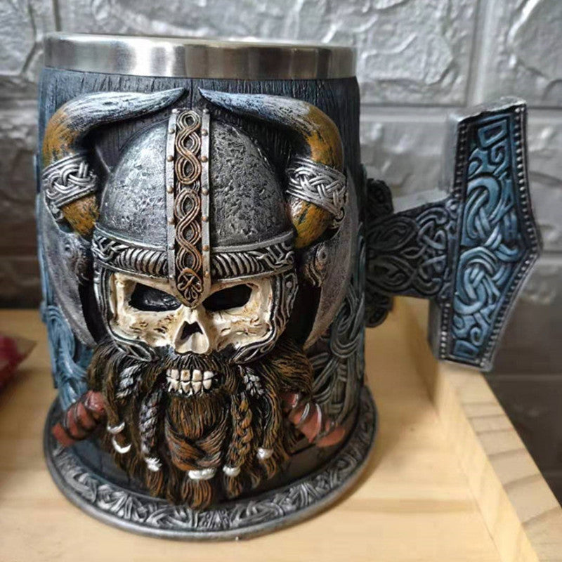 Medieval Viking mug by WoodyKitchenware, Norse lore tankard made of solid wood for drinking and display.
