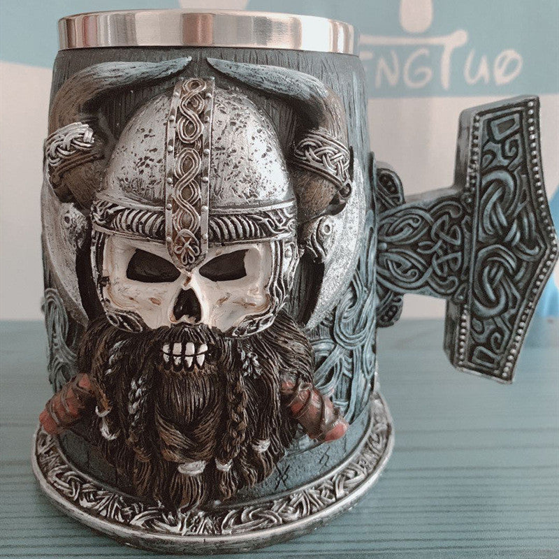 Norse Lore Viking mug by WoodyKitchenware, solid wood tankard with medieval Viking design, ideal for traditional drinkware.