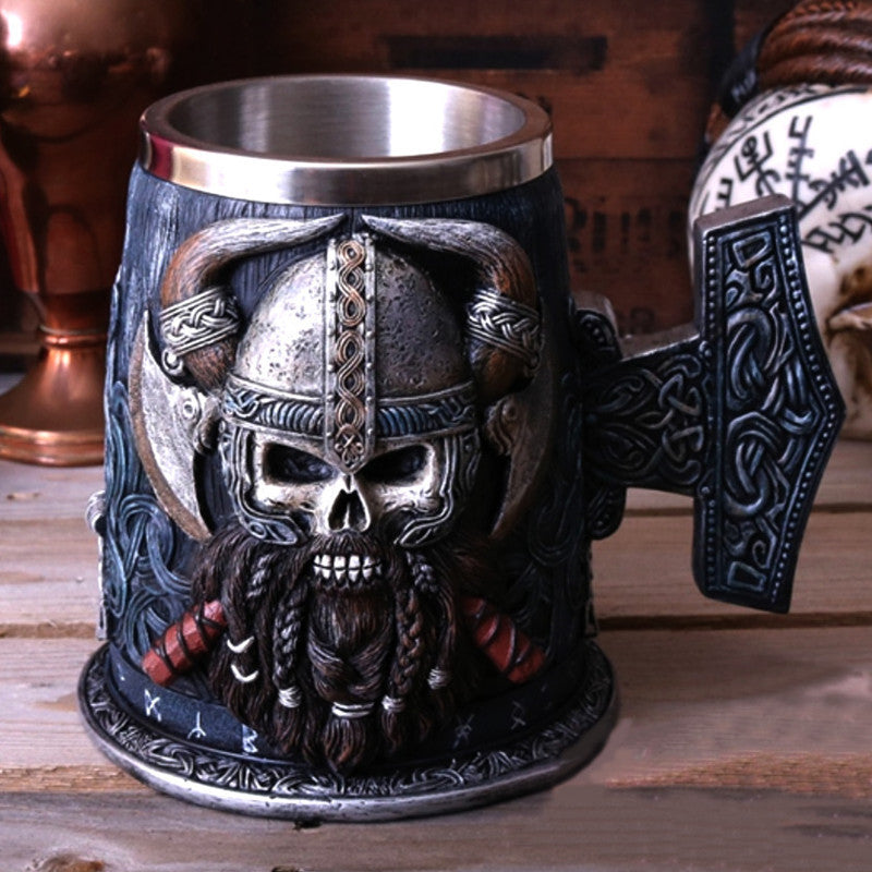 Medieval Viking mug by WoodyKitchenware, solid wood Norse lore tankard with Viking-inspired carvings and rustic finish.