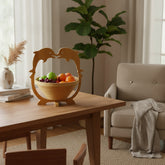 WoodyKitchenware folding fruit basket with natural wood finish, designed for kitchen organization and fruit storage.
