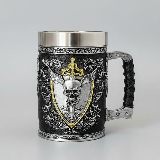 Medieval beer mug by WoodyKitchenware, Shadow Sovereign solid wood tankard for beer drinking, crafted by WoodyKitchenware.
