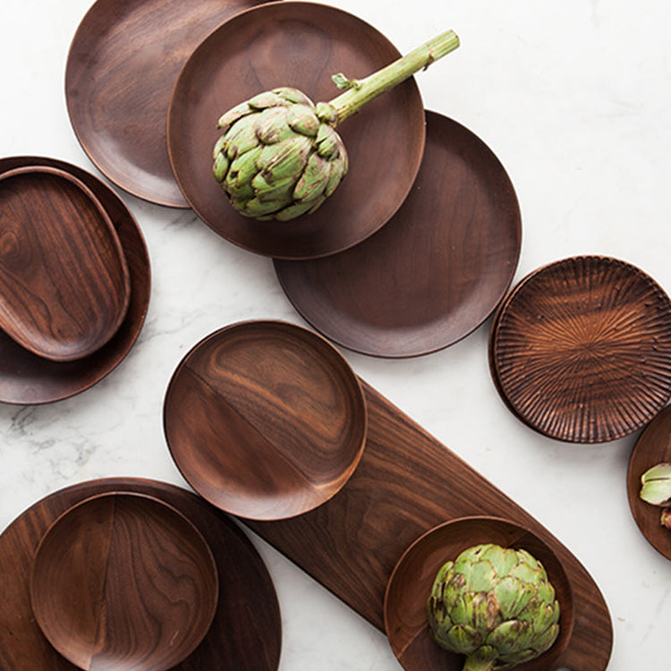 Black Walnut Round Breakfast Tray by WoodyKitchenware, featuring a smooth wooden surface ideal for serving breakfast and enhancing morning routines.