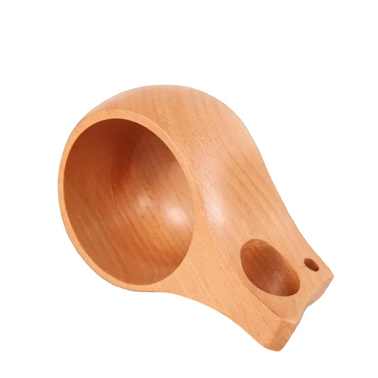 Hand-carved beechwood kuksa cup from WoodyKitchenware, featuring a single-hole design and natural wood grain.