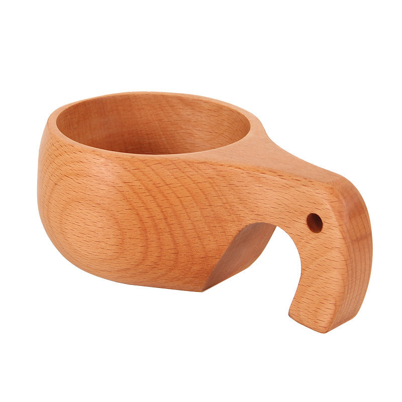 Hand-carved Beechwood Kuksa cup from WoodyKitchenware, featuring a single-hole design and natural wood grain display.