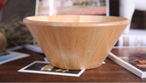 Round Japanese wooden bowl by WoodyKitchenware, made of solid birch timber, showcasing smooth, natural wood grain and craftsmanship.