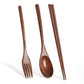 Wooden long-handle couple spoon and chopsticks set by WoodyKitchenware, portable tableware for travel and dining.