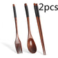 Wooden long handle couple spoon and chopsticks set from WoodyKitchenware, portable tableware for travel and dining.