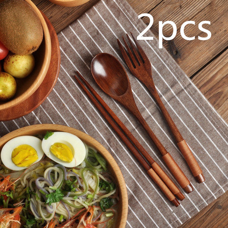 Wooden long handle couple spoon and chopsticks set by WoodyKitchenware, portable tableware for travel and dining.