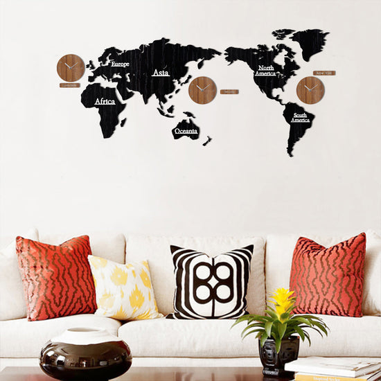 Black 3D wooden wall clock by WoodyKitchenware, handcrafted solid wood timepiece with a modern 3D design for stylish home decor.