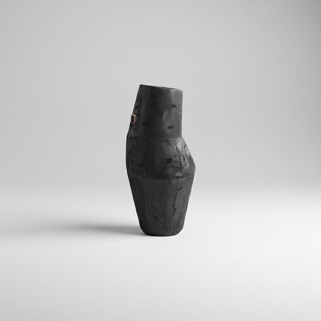Black wooden vase by WoodyKitchenware, sculptural obelisk design crafted from solid timber, ideal for modern decorative displays.
