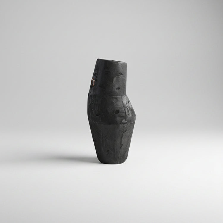 Black wooden vase by WoodyKitchenware, sculptural obelisk design crafted from solid timber, ideal for modern decorative displays.