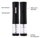 Black electric wine opener set by WoodyKitchenware with automatic corkscrew, foil cutter, and can opener on a sleek surface.