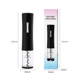 Black electric wine opener set by WoodyKitchenware with automatic corkscrew, foil cutter, and can opener for easy wine opening.