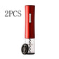 Black electric wine opener set by WoodyKitchenware with automatic corkscrew, foil cutter, and can opener on a sleek countertop.