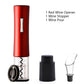 Black electric wine opener set by WoodyKitchenware featuring automatic corkscrew, foil cutter, and can opener for easy wine opening.