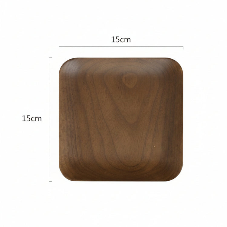 Japanese-style black walnut wooden plate by WoodyKitchenware, elegant square tray for breakfast or snacks, handcrafted wooden serving dish.