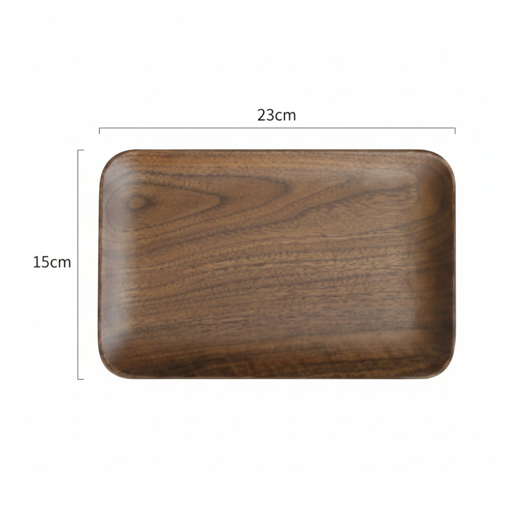 Japanese-style black walnut wooden plate by WoodyKitchenware, square serving tray for breakfast or snacks, elegant and natural wood finish