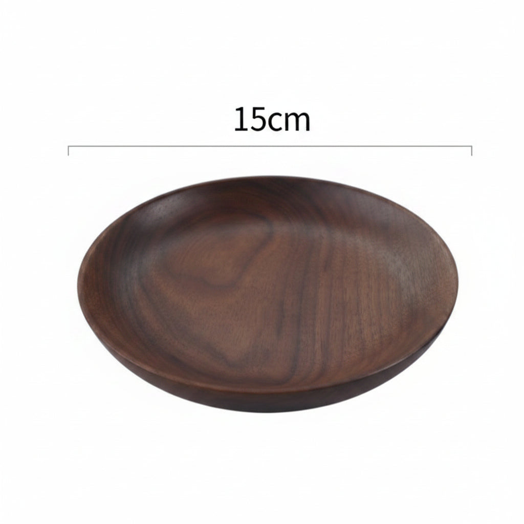 Japanese-style black walnut wooden plate by WoodyKitchenware, elegant square tray ideal for breakfast or snacks.