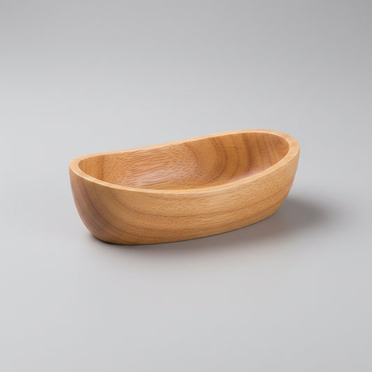 Natural thick-bottom rubber wood boat-shaped salad bowl by WoodyKitchenware, rustic and solid wood serving bowl for salads and fruits.