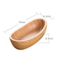 Natural thick-bottom rubber wood boat-shaped salad bowl by WoodyKitchenware, ideal for serving salads and fruit in a rustic style.