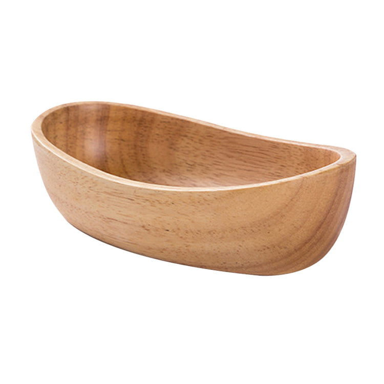 Natural thick-bottom rubber wood boat salad bowl by WoodyKitchenware, solid wood serving bowl for salads and fruit presentation.