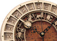 Handcrafted wooden astronomical clock by WoodyKitchenware, featuring celestial design and bronze accents, 30cm diameter.