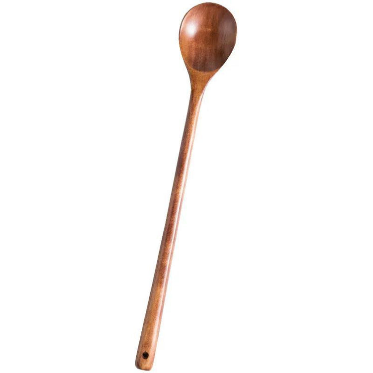 Wooden cooking spoon by WoodyKitchenware, extra-long design for stirring deep pots, made of natural wood with a smooth handle.