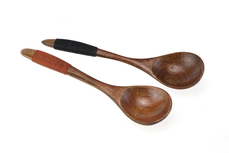 Set of three brown wooden spoons with tie wire from WoodyKitchenware by WoodyKitchenware, ideal for kitchen cooking and serving.