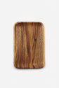 Rectangular acacia wooden plate from WoodyKitchenware, showcasing smooth finish and natural wood grain for dining presentation.