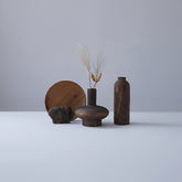 Retro wooden vase with Zen Tuo pattern by WoodyKitchenware, showcasing solid timber craftsmanship and intricate design details.