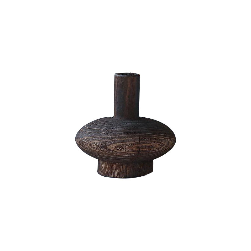 Retro wooden vase with Zen Tuo pattern, crafted from solid timber by WoodyKitchenware, displayed with a natural finish.