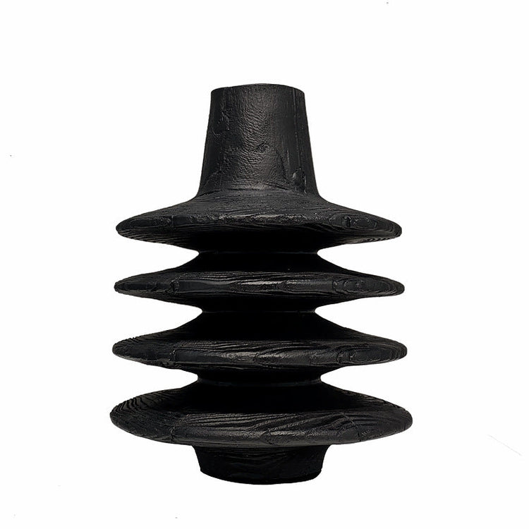 Retro wooden vase with Zen Tuo pattern, crafted from solid timber by WoodyKitchenware, suitable as a decorative candlestick or vessel.