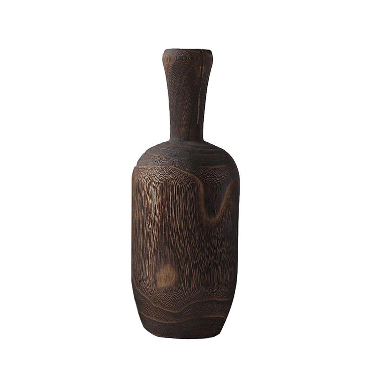 Retro wooden vase with Zen Tuo pattern, solid timber design by WoodyKitchenware, showcasing a natural, handcrafted aesthetic.