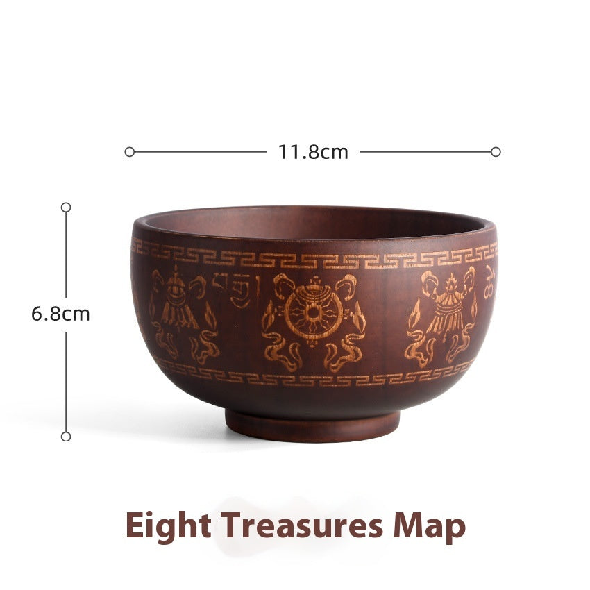 Carved wooden bowl with cattle, horse, and sheep designs by WoodyKitchenware, made of solid timber for serving or display.