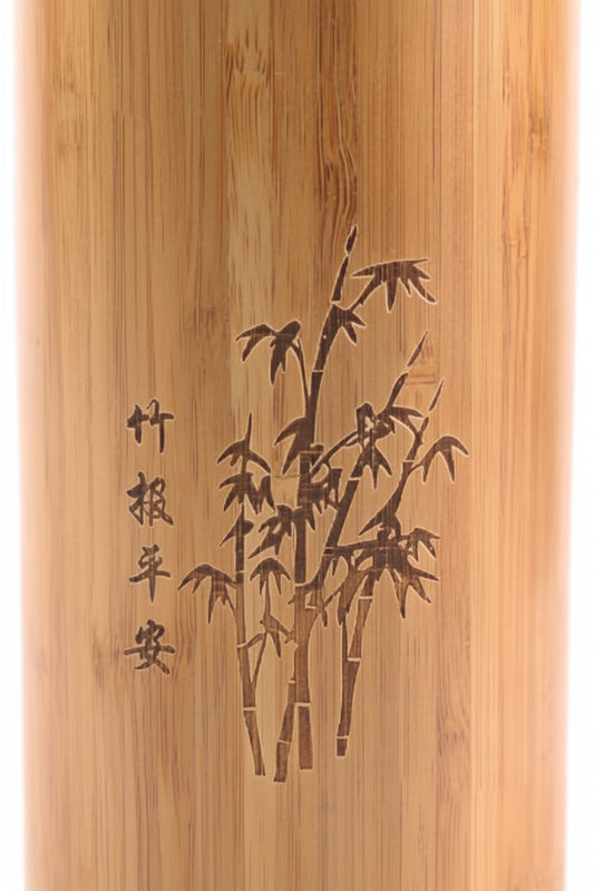 Bamboo cup travel mug by WoodyKitchenware, featuring a steel interior and natural bamboo exterior for daily use.