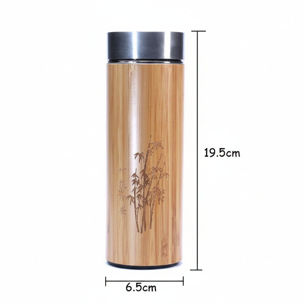 Hand-finished bamboo and steel vessel from WoodyKitchenware, designed for tea infusing with a sleek, natural look.