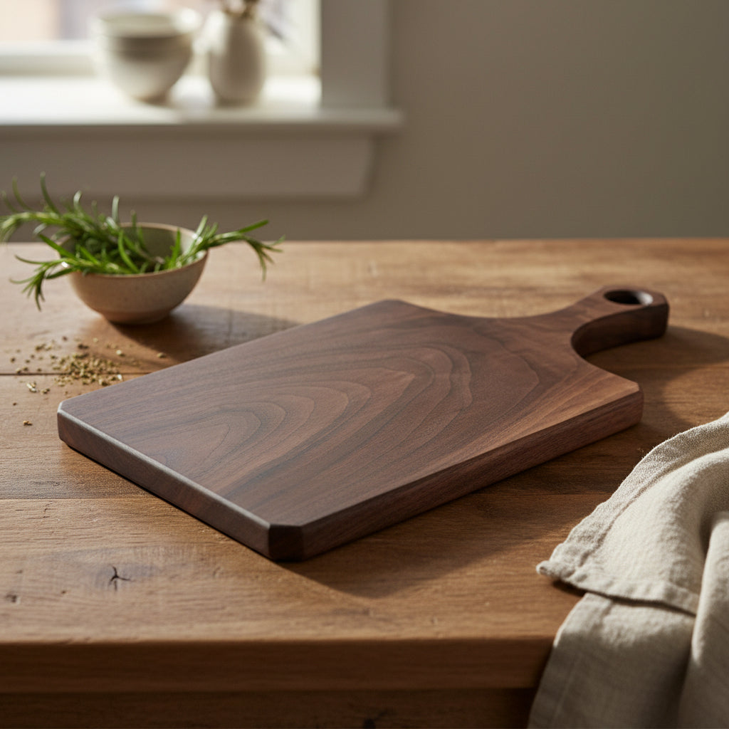 Rustic black walnut log breadboard by WoodyKitchenware, showcasing natural wood grain and raw, timeless design for kitchen use.