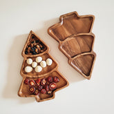 Walnut Christmas Tree Compartment Tray by WoodyKitchenware, elegant holiday serving tray with multiple compartments for festive entertaining.