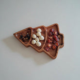 Walnut Christmas Tree compartment tray by WoodyKitchenware, elegant holiday serving platter with multiple sections for festive entertaining.