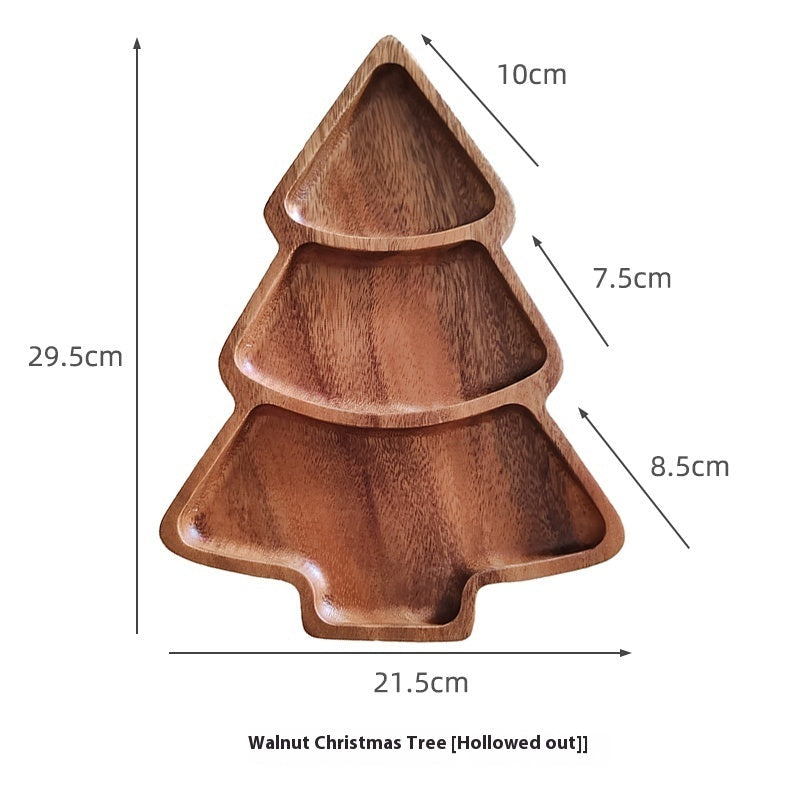 Walnut Christmas Tree compartment tray by WoodyKitchenware, featuring festive holiday design and multiple sections for serving treats.