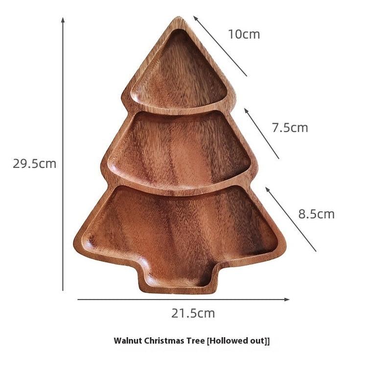 Walnut Christmas Tree compartment tray by WoodyKitchenware, featuring festive holiday design and multiple sections for serving treats.