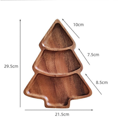 Walnut Christmas Tree compartment tray by WoodyKitchenware, elegant holiday serving tray with multiple sections for festive entertaining.