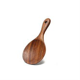 Acacia wooden spatula with long handle, part of WoodyKitchenware set, ideal for non-stick cookware and stirring soups or sauces.