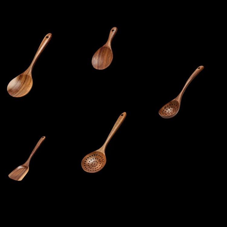 Acacia wooden spatula with long handle for non-stick cookware, part of WoodyKitchenware wooden spoon set.