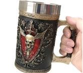 Stainless steel goblet with a sword-themed design by WoodyKitchenware, a durable and sleek tankard for drinking.